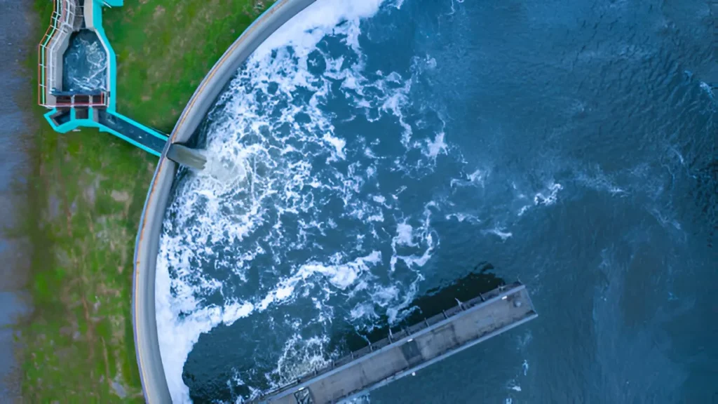 Aerial view water treatment tank with waste water