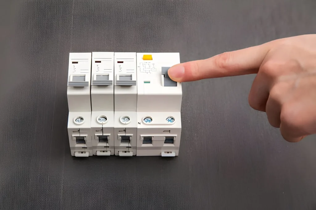 One hand is opening or closing the smart circuit breaker