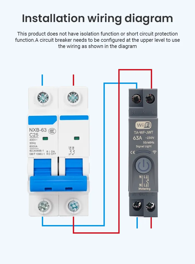 WiFi Smart Metering Switch 63A Installation wiring diagram
