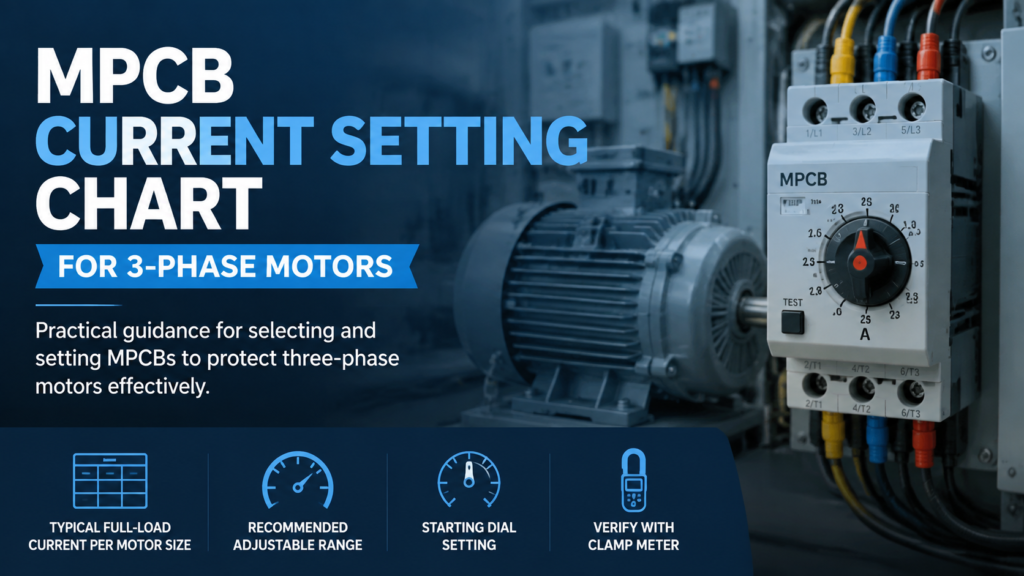 MPCB current setting chart cover for three-phase motor protection