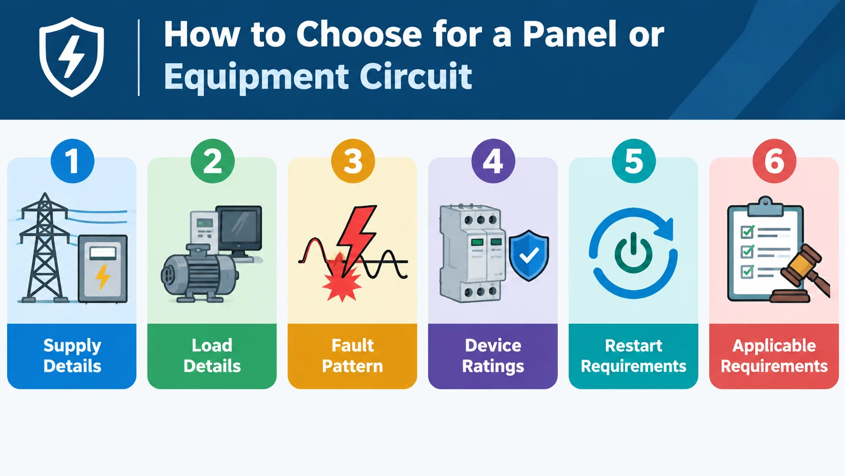 Selection checklist for choosing between a voltage protector and a surge protector: supply details, load details, fault pattern, device ratings, restart requirements and applicable requirements