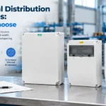 Electrical distribution box sizes - three ZKELE plastic waterproof distribution boxes of different sizes side by side on a workshop bench